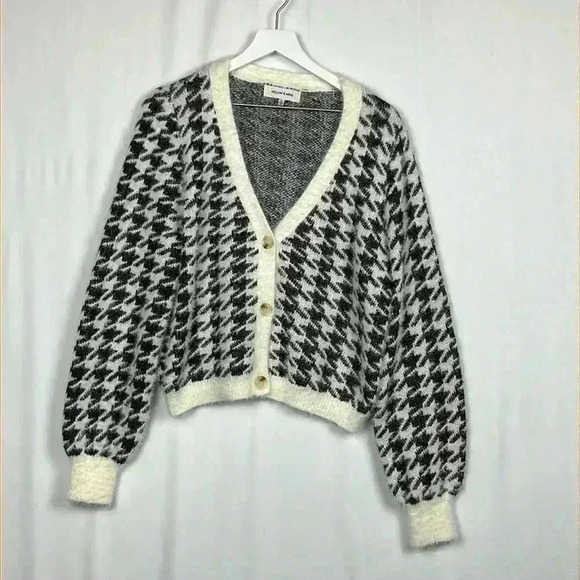 Wind & Willow Womens Cardigan Black & White M Checkered Pattern Button Up Classy - Picture 1 of 11